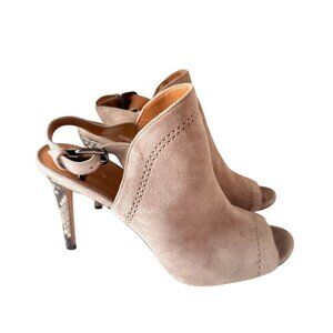 Coach Women's Slingback Heels 8.5B Kearney Taupe Suede Leather Snake Print Heels